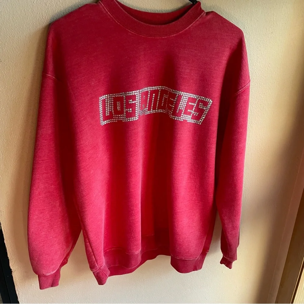 Los Angeles Blingy Crewneck Oversized Heavyweight Sweatshirt. Red Heather. Small - Picture 9 of 9